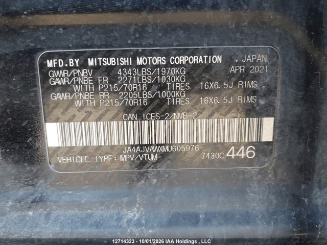 JA4AJVAWXMU605976 Mitsubishi Rvr Gt/le/se/sel