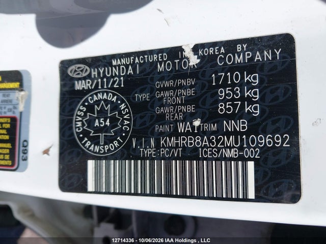 Продаж на аукціоні авто 2021 Hyundai Venue Essential Auto Ivt With Two-tone Body Colour, vin: KMHRB8A32MU109692, номер лоту: 12714336