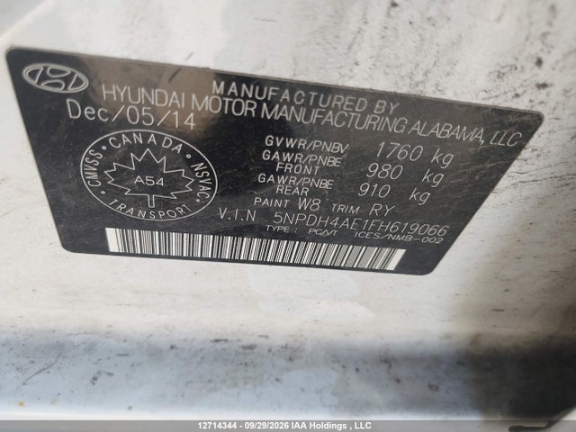 2015 Hyundai Elantra Se/sport/limited მანქანა იყიდება აუქციონზე, vin: 5NPDH4AE1FH619066, აუქციონის ნომერი: 12714344