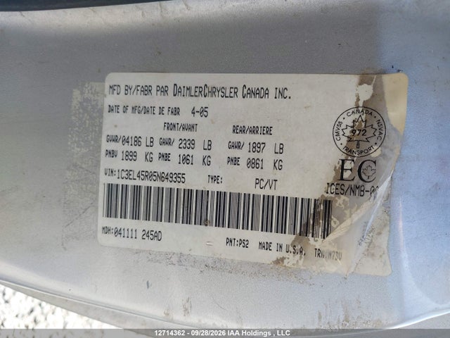 Aukcja sprzedaży 2005 Chrysler Sebring, vin: 1C3EL45R05N649355, numer aukcji: 12714362