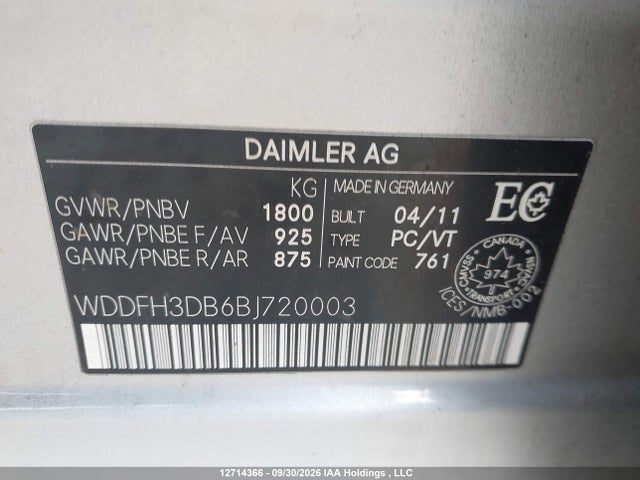 2011 Mercedes-benz B 200 მანქანა იყიდება აუქციონზე, vin: WDDFH3DB6BJ720003, აუქციონის ნომერი: 12714366