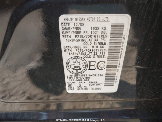 12714373 :رقم المزاد ، JN8AS58T19W051550 vin ، 2009 Nissan Rogue S مزاد بيع