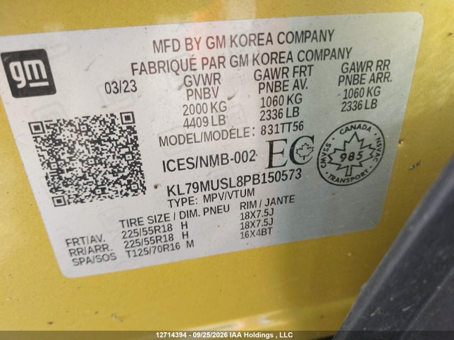 12714394 :رقم المزاد ، KL79MUSL8PB150573 vin ، 2023 Chevrolet Trailblazer Rs مزاد بيع