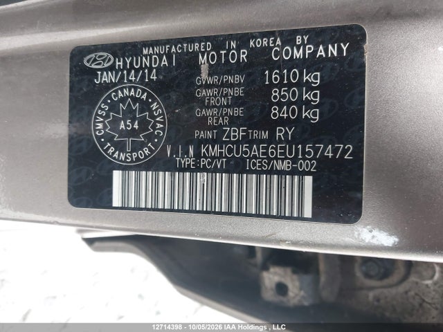 2014 Hyundai Accent Gls მანქანა იყიდება აუქციონზე, vin: KMHCU5AE6EU157472, აუქციონის ნომერი: 12714398