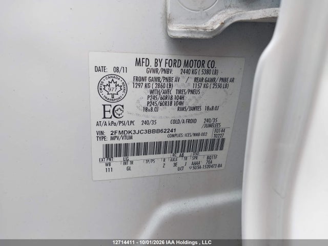 Продаж на аукціоні авто 2011 Ford Edge, vin: 2FMDK3JC3BBB62241, номер лоту: 12714411