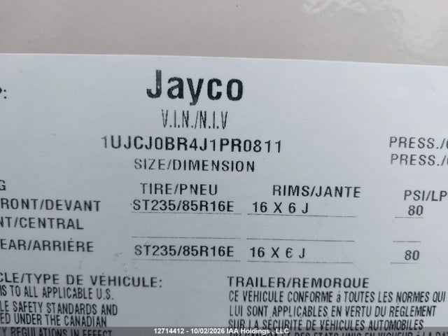 Продаж на аукціоні авто 2018 Jayco Eagle, vin: 1UJC0BR4J1PR0811, номер лоту: 12714412