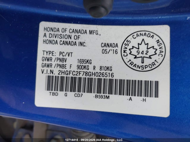 Honda CIVIC EX 2016 2HGFC2F78GH026516 Image 19