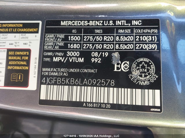 Auction sale of the 2020 Mercedes-benz Gle 450 4matic, vin: 4JGFB5KB6LA092578, lot number: 12714416
