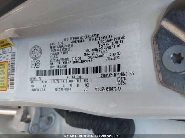 Продаж на аукціоні авто 2021 Ford Ranger Xlt, vin: 1FTER4FH8MLE03289, номер лоту: 12714419