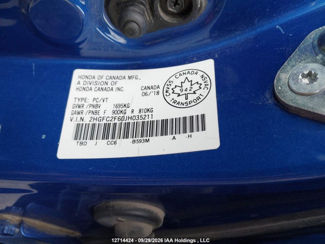 Aukcja sprzedaży 2018 Honda Civic Se, vin: 2HGFC2F60JH035211, numer aukcji: 12714424