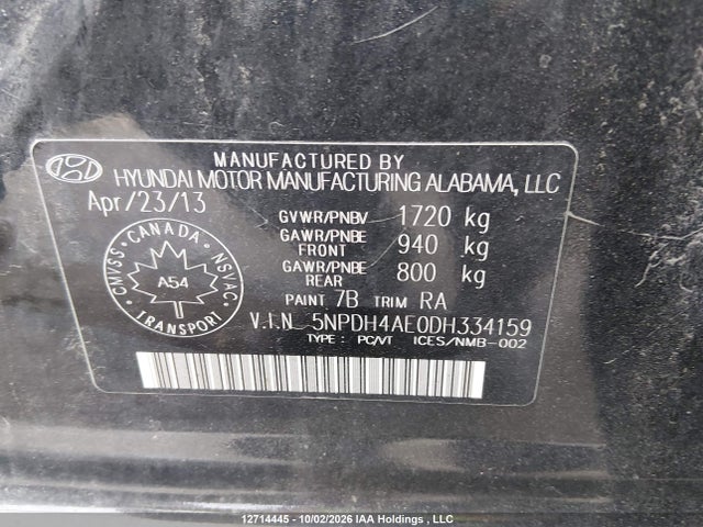 2013 Hyundai Elantra Gl მანქანა იყიდება აუქციონზე, vin: 5NPDH4AE0DH334159, აუქციონის ნომერი: 12714445