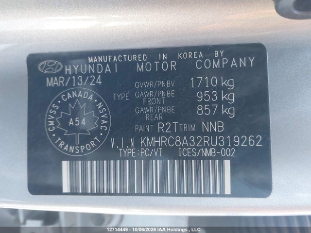 2024 Hyundai Venue Preferred მანქანა იყიდება აუქციონზე, vin: KMHRC8A32RU319262, აუქციონის ნომერი: 12714449