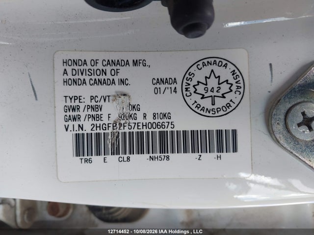 Honda Civic Ex 4dr 2014 2HGFB2F57EH006675 Image 9