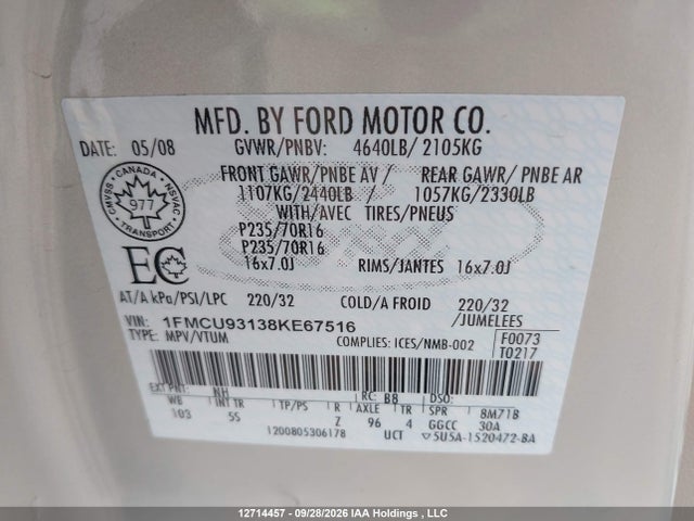 Aukcja sprzedaży 2008 Ford Escape Xlt, vin: 1FMCU93138KE67516, numer aukcji: 12714457