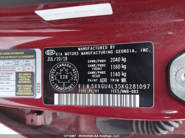 KIA Optima 2019 5XXGU4L35KG281097 Image 18