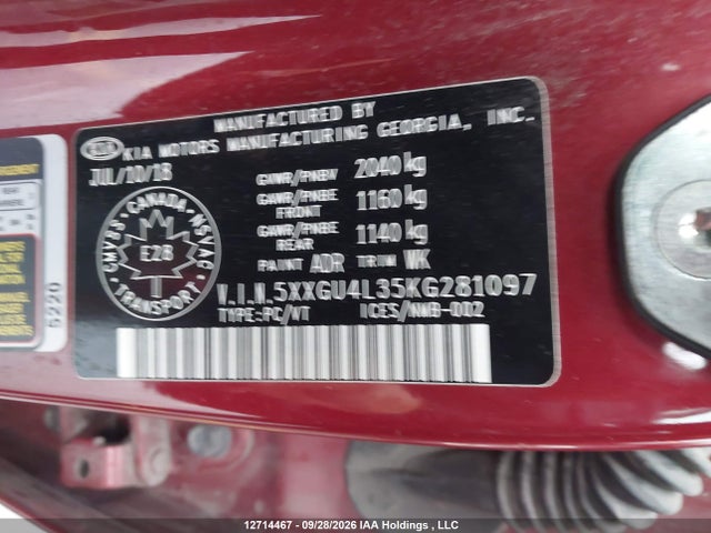 KIA Optima 2019 5XXGU4L35KG281097 Image 9