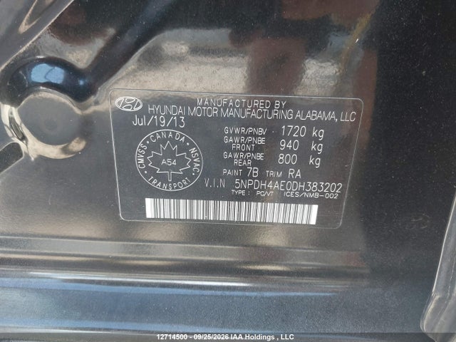 12714500 :رقم المزاد ، 5NPDH4AE0DH383202 vin ، 2013 Hyundai Elantra Gls/limited مزاد بيع