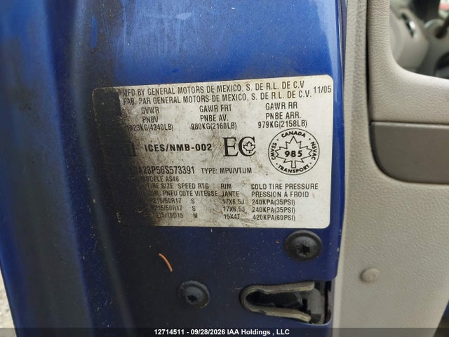 2006 Chevrolet Hhr Lt მანქანა იყიდება აუქციონზე, vin: 3GNDA23P56S573391, აუქციონის ნომერი: 12714511