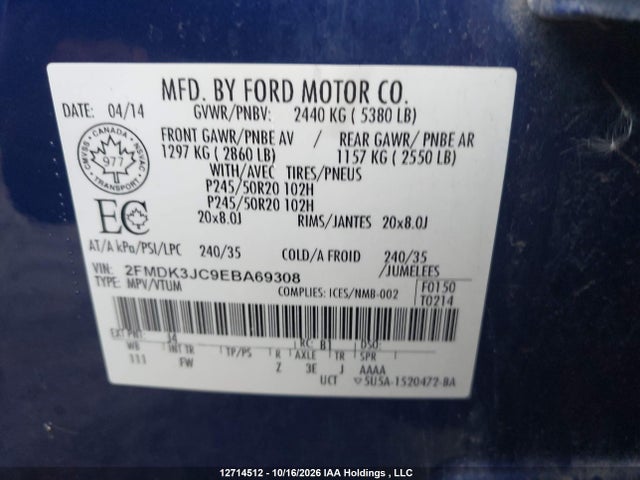 Продаж на аукціоні авто 2014 Ford Edge Sel, vin: 2FMDK3JC9EBA69308, номер лоту: 12714512