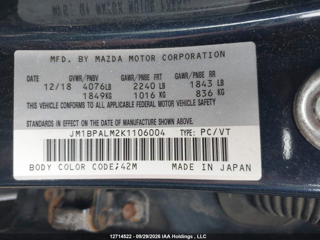Продажа на аукционе авто 2019 Mazda 3 Preferred Plus, vin: JM1BPALM2K1106004, номер лота: 12714522