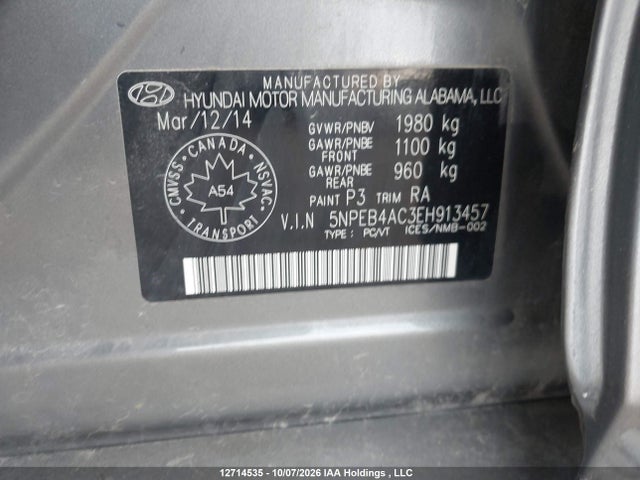 Продажа на аукционе авто 2014 Hyundai Sonata Gls, vin: 5NPEB4AC3EH913457, номер лота: 12714535
