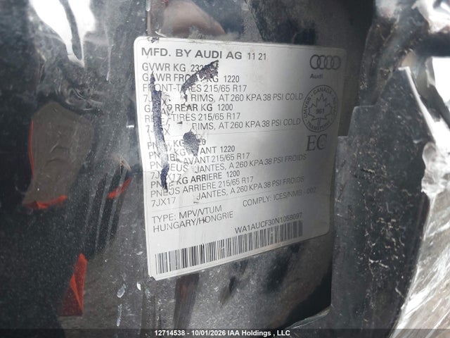 Auction sale of the 2022 Audi Q3 Premium 40, vin: WA1AUCF30N1058097, lot number: 12714538