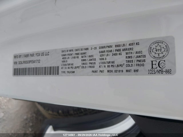 Продажа на аукционе авто 2023 Ram Promaster 2500 2500 High, vin: 3C6LRVDG9PE541712, номер лота: 12714561