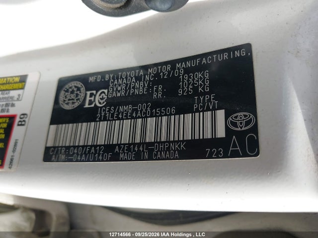 Продажа на аукционе авто 2010 Toyota Corolla Matrix S, vin: 2T1LE4EE4AC015506, номер лота: 12714566