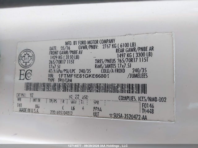 Ford F150 2016 1FTMF1E81GKE66801 Image 18