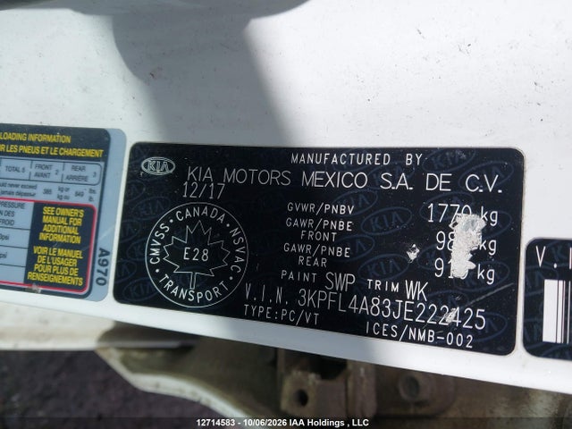 2018 Kia Forte Ex მანქანა იყიდება აუქციონზე, vin: 3KPFL4A83JE222425, აუქციონის ნომერი: 12714583