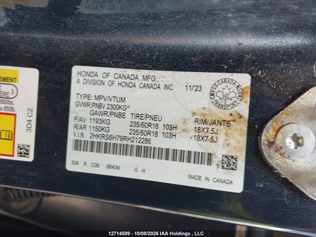 2HKRS6H79RH212286 Honda CR-V