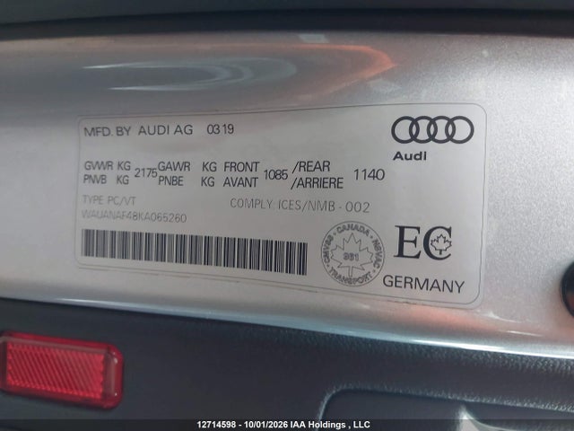Aukcja sprzedaży 2019 Audi A4 45 Komfort, vin: WAUANAF48KA065260, numer aukcji: 12714598