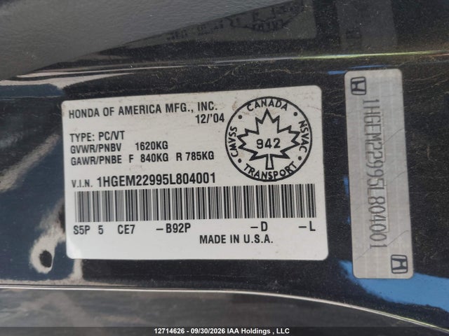 Продаж на аукціоні авто 2005 Honda Civic Si-g, vin: 1HGEM22995L804001, номер лоту: 12714626