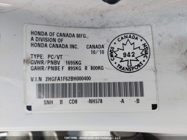 2011 Honda Civic Se მანქანა იყიდება აუქციონზე, vin: 2HGFA1F62BH000400, აუქციონის ნომერი: 12671956