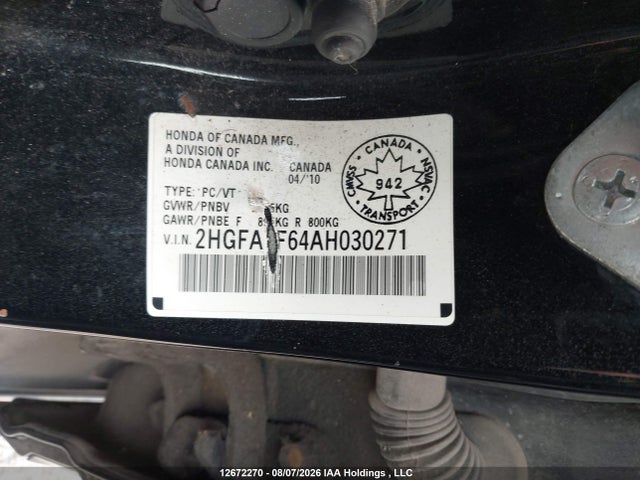 2010 Honda Civic Sport მანქანა იყიდება აუქციონზე, vin: 2HGFA1F64AH030271, აუქციონის ნომერი: 12672270