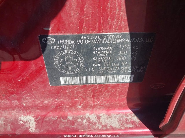 12688734 :رقم المزاد ، 5NPDH4AEXBH030530 vin ، 2011 Hyundai Elantra Gls مزاد بيع