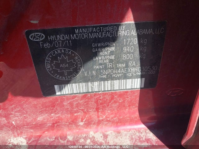 12688734 :رقم المزاد ، 5NPDH4AEXBH030530 vin ، 2011 Hyundai Elantra Gls مزاد بيع