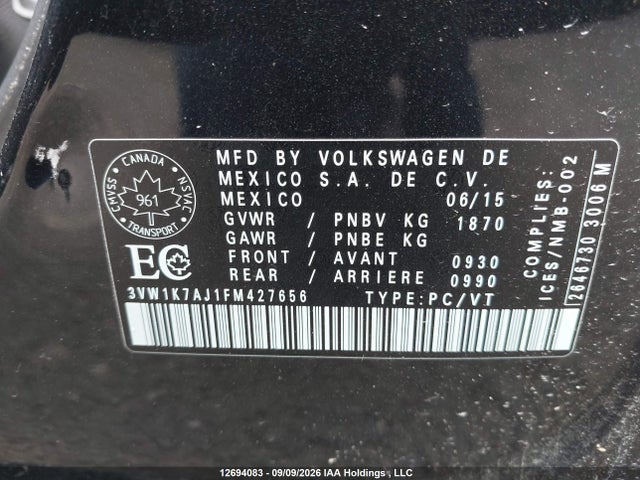 Продаж на аукціоні авто 2015 Volkswagen Jetta 2.0l Trendline/2.0l Trendline+, vin: 3VW1K7AJ1FM427656, номер лоту: 12694083