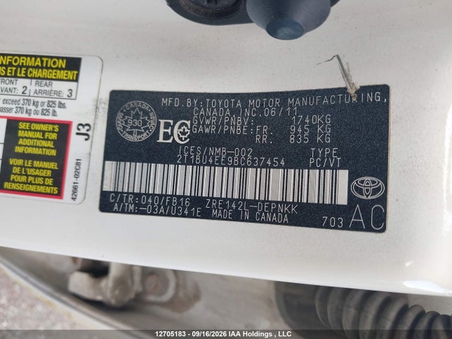 Продаж на аукціоні авто 2011 Toyota Corolla Le, vin: 2T1BU4EE9BC637454, номер лоту: 12705183