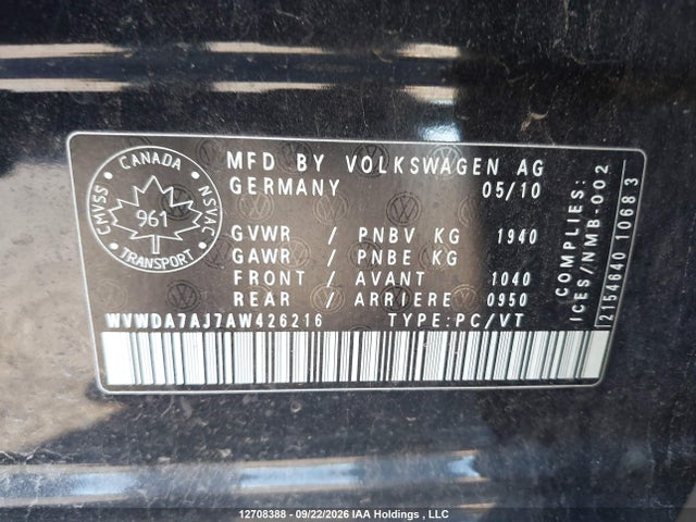 Продажа на аукционе авто 2010 Volkswagen Golf 2.5l Comfortline/2.5l Highline/2.5l Trendline, vin: WVWDA7AJ7AW426216, номер лота: 12708388
