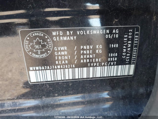 Продажа на аукционе авто 2010 Volkswagen Golf 2.5l Comfortline/2.5l Highline/2.5l Trendline, vin: WVWDA7AJ7AW426216, номер лота: 12708388