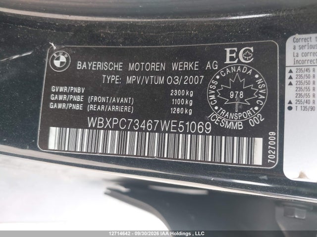 Aukcja sprzedaży 2007 Bmw X3 3.0i, vin: WBXPC73467WE51069, numer aukcji: 12714642