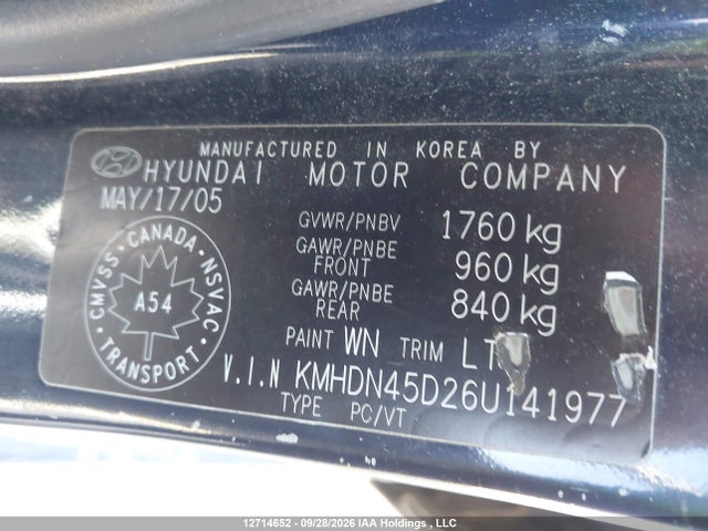 Продаж на аукціоні авто 2006 Hyundai Elantra Gls/gt/limited, vin: KMHDN45D26U141977, номер лоту: 12714652
