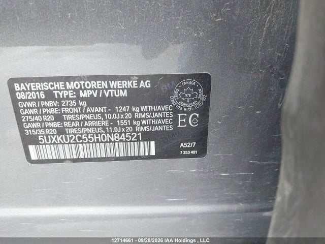 Aukcja sprzedaży 2017 Bmw X6 Xdrive35i, vin: 5UXKU2C55H0N84521, numer aukcji: 12714661