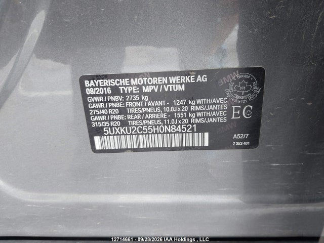 Aukcja sprzedaży 2017 Bmw X6 Xdrive35i, vin: 5UXKU2C55H0N84521, numer aukcji: 12714661