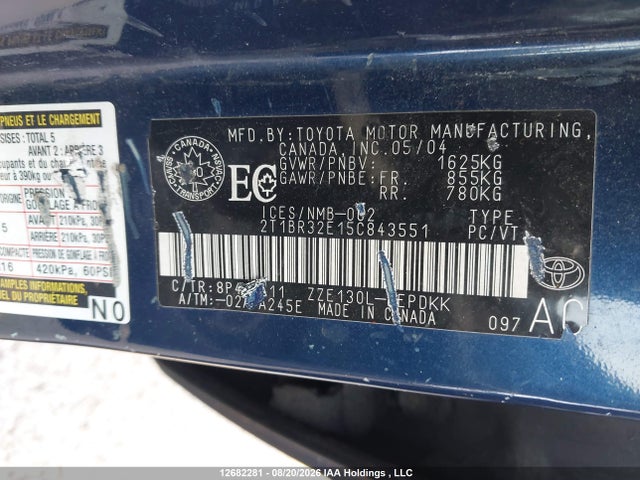 Продаж на аукціоні авто 2005 Toyota Corolla Ce/le/sport, vin: 2T1BR32E15C843551, номер лоту: 12682281