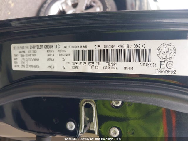 2010 Dodge Ram 1500 Laramie მანქანა იყიდება აუქციონზე, vin: 1D7RV1GT6AS103739, აუქციონის ნომერი: 12699659