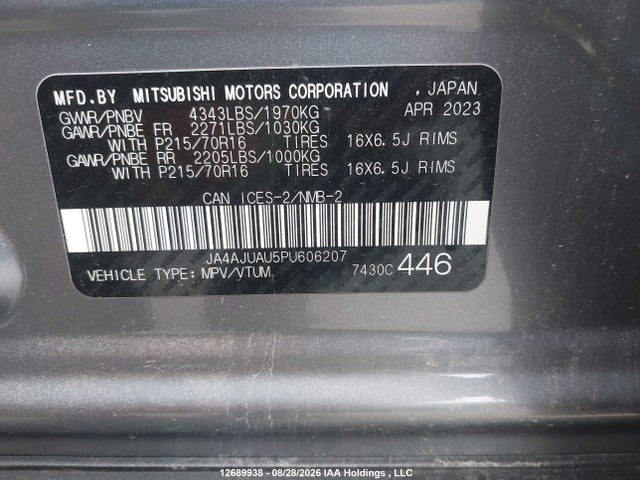 Продажа на аукционе авто 2023 Mitsubishi Rvr Es, vin: JA4AJUAU5PU606207, номер лота: 12689938