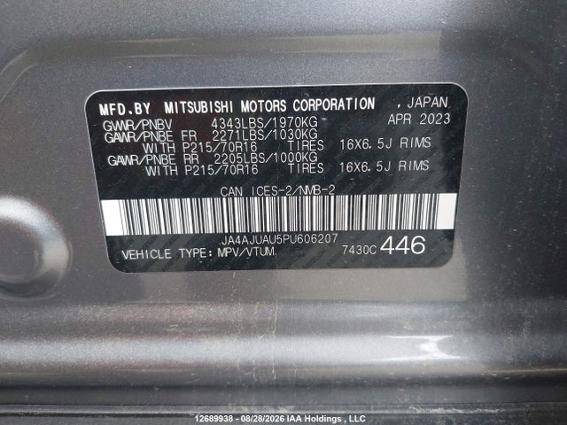 Продажа на аукционе авто 2023 Mitsubishi Rvr Es, vin: JA4AJUAU5PU606207, номер лота: 12689938