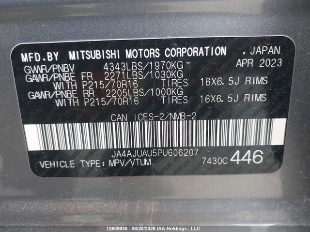 Продажа на аукционе авто 2023 Mitsubishi Rvr Es, vin: JA4AJUAU5PU606207, номер лота: 12689938